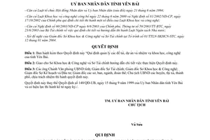 Quyết định 27/QĐ-UB 2004 quản lý đề tài dự án nhiệm vụ khoa học công nghệ Yên Bái