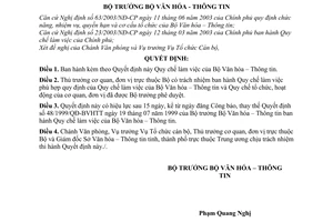 Quyết định 05/2004/QĐ-BVHTT Quy chế làm việc  Bộ Văn hóa–Thông tin