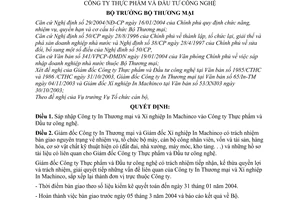 Quyết định 98/2004/QĐ-BTM sáp nhập Công ty In Thương mại và Xí nghiệp In Machinco vào Công ty Thực phẩm Đầu tư công nghệ