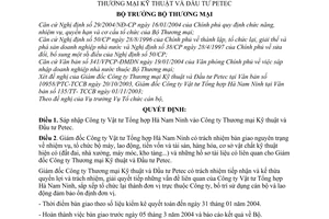 Quyết định 99/2004/QĐ-BTM  sáp nhập Công ty Vật tư Tổng hợp Hà Nam Ninh vào Công ty Thương mại Kỹ thuật và Đầu tư Petec