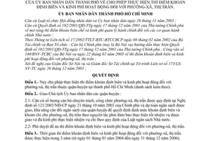 Quyết định 11/2004/QĐ-UB cho phép thực hiện thí điểm khoán định biên kinh phí hoạt động phường-xã, thị trấn