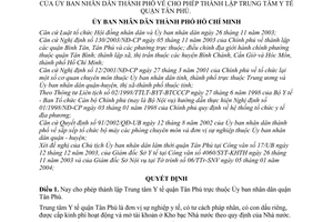 Quyết định 08/2004/QĐ-UB cho phép thành lập Trung tâm Y tế quận Tân Phú