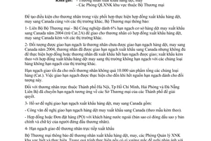 Thông báo 0510 TM/XNK bổ sung hạn ngạch xuất khẩu hàng dệt may sang Canada năm 2004