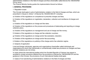 Circular No. 06/2004/TT-BTC of February 4, 2004, guiding the implementation of the Government’s Decree No. 106/2003/ND-CP of September 23, 2003 prescribing the sanctioning of administrative violations in the field of charges and fees