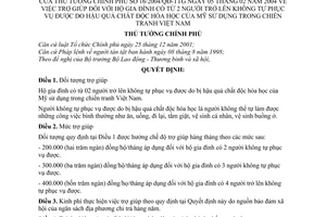 Quyết định 16/2004/QĐ-TTg trợ giúp hộ gia đình từ 2 người trở lên không tự phục vụ được do hậu quả chất độc hoá học Mỹ sử dụng trong chiến tranh VN