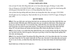 Quyết định 340/2004/QĐ-UB khoán sản lượng tính thuế đánh bắt thủy sản tự nhiên Bến Tre