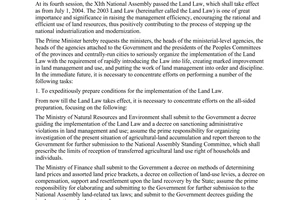 Dirrective No. 05/2004/CT-TTg of February 9, 2004, on organizing the implementation of the 2003 Land Law