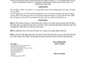 Nghị định 34/2004/NĐ-CP Phê chuẩn số lượng, danh sách đơn vị bầu cử đại biểu được bầu Hội đồng nhân dân tỉnh Long An nhiệm kỳ 2004-2009