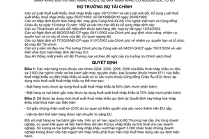 Quyết định 17/2004/QĐ-BTC thuế suất nhập khẩu mặt hàng rượu, xe máy nhập khẩu từ EU