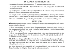 Quyết định 08/2004/QĐ-UB mức thu phí sử dụng lề đường bến bãi mặt nước Lạng Sơn