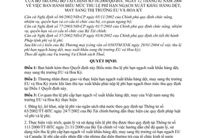 Quyết định 16/2004/QĐ-BTC biểu mức thu lệ phí hạn ngạch xuất khẩu hàng dệt, may sang thị trường EU và Hoa Kỳ