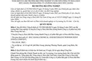 Quyết định 10/2004/QĐ-BCN chuyển Công ty Hoá chất Đức Giang thành Công ty cổ phần sửa đổi 135/2003/QĐ-BCN
