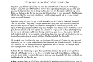 Chỉ thị 06/2004/CT-UB thực hiện chế độ thông tin báo cáo Cần Thơ