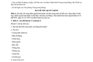 Quyết định 91-QĐ/TW 2004 thể loại thẩm quyền ban hành và thể thức văn bản của Đảng