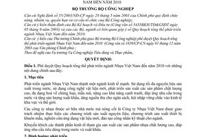 Quyết định 11/2004/QĐ-BCN phê duyệt Quy hoạch tổng thể phát triển ngành Nhựa Việt Nam đến 2010