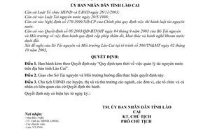 Quyết định 52/2004/QĐ-UB Quy định tạm thời quản lý tài nguyên nước trên địa bàn tỉnh Lào Cai