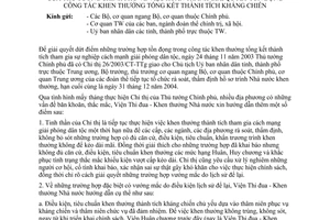 Hướng dẫn 117/TĐKT Viện Thi đua-Khen thưởng Nhà nước thực hiện Chỉ thị 26/2003/CT-TTg giải quyết tồn đọng  khen thưởng tổng kết thành tích kháng chiến
