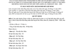 Quyết định 39/2004/QĐ-UB phê chuẩn số đơn vị bầu cử, danh sách đại biểu được bầu Hội đồng nhân dân Hóc môn, khóa 9, 2004-2009