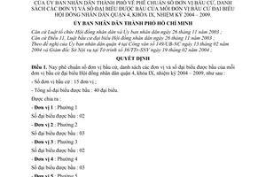 Quyết định 22/2004/QĐ-UB phê chuẩn số đơn vị bầu cử, danh sách đại biểu được bầu Hội đồng nhân dân quận 4, khóa IX,2004-2009