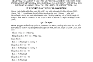 Quyết định 35 /2004/QĐ-UB đơn vị bầu cử, danh sách số đại biểu được bầu mỗi đơn vị bầu cử đại biểu Hội đồng nhân Quận Tân Bình khóa IX,2004-2009