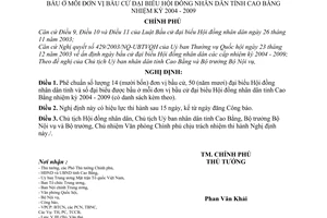 Nghị định 87/2004/NĐ-CP phê chuẩn số lượng, danh sách đơn vị bầu cử số đại biểu được bầu Hội đồng nhân dân tỉnh Cao Bằng nhiệm kỳ 2004 - 2009