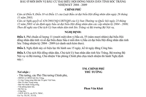 Nghị định 77/2004/NĐ-CP phê chuẩn số lượng, danh sách đơn vị bầu cử đại biểu được bầu Hội đồng nhân dân tỉnh Sóc Trăng nhiệm kỳ 2004 - 2009