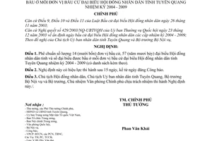 Nghị định 78/2004/NĐ-CP phê chuẩn số lượng, danh sách đơn vị bầu cử đại biểu được bầu Hội đồng nhân dân tỉnh Tuyên Quang nhiệm kỳ 2004 - 2009