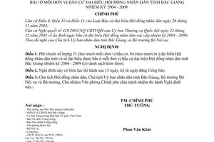 Nghị định 88/2004/NĐ-CP phê chuẩn số lượng, danh sách đơn vị bầu cử đại biểu được bầu Hội đồng nhân dân tỉnh Bắc Giang nhiệm kỳ 2004 - 2009