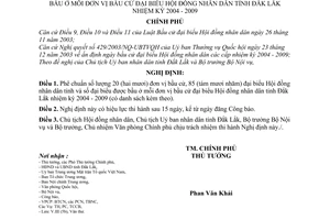 Nghị định 69/2004/NĐ-CP phê chuẩn số lượng, danh sách đơn vị bầu cử đại biểu được bầu Hội đồng nhân dân tỉnh Đắk Lắk nhiệm kỳ 2004 - 2009