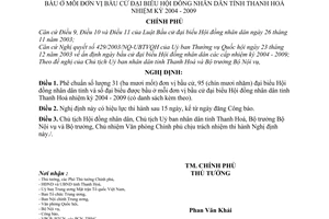 Nghị định 98/2004/NĐ-CP phê chuẩn số lượng, danh sách đơn vị bầu cử đại biểu được bầu Hội đồng nhân dân tỉnh Thanh Hoá nhiệm kỳ 2004 - 2009