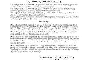 Quyết định 03/2004/QĐ-BGD&ĐT Danh mục thiết bị dạy học tối thiểu lớp 3