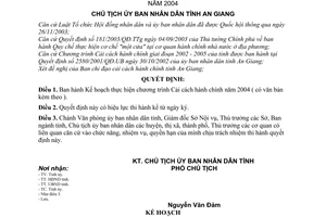 Quyết định 307/2004/QĐ-UB-CCHC  Kế hoạch thực hiện chương trình Cải cách hành chính 2004