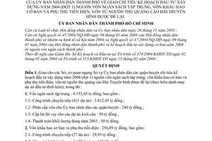 Quyết định 44 /2004/QĐ-UB chỉ tiêu kế hoạch đầu tư xây dựng 2004 đợt 1 vốn ngân sách tập trung,khấu hao cơ bản.phụ thu tiền điện,quảng cáo được để lại