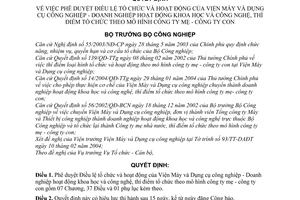 Quyết định 12/2004/QĐ-BCN  phê duyệt Điều lệ tổ chức hoạt động Viện Máy Dụng cụ công nghiệp - Doanh nghiệp hoạt động KHCN thí điểm cty mẹ con