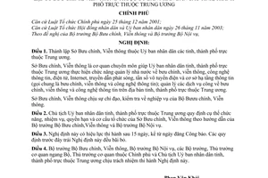 Nghị định 101/2004/NĐ-CP thành lập Sở Bưu chính, Viễn thông thuộc Ủy ban nhân dân tỉnh, thành phố thuộc Trung ương