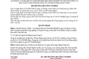 Quyết định 14/2004/QĐ-BCN chuyển Công ty Hoá chất Vinh thành Công ty cổ phần sửa đổi 230/2003/QĐ-BCN