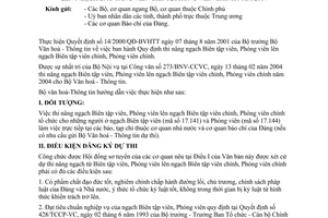 Hướng dẫn 512/VHTT-TCCB tổ chức thi nâng ngạch Biên tập viên, Phóng viên lên ngạch tập biên viên chính, Phóng viên chính năm 2004