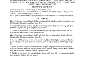 Quyết định 22/2004/QĐ-TTg danh mục bí mật nhà nước độ Tuyệt mật, Tối mật lĩnh vực nông nghiệp phát triển nông thôn