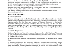 Circular No. 11/2004/TT-BTC of February 25th, 2004 guiding financial regimes applicable to Chu Lai open economic zone