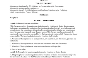 Decree of Government No.100/2004/ND-CP of February 25, 2004 prescribing the sanctioning of administrative violations in tax domain
