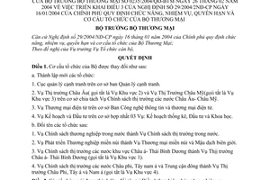 Quyết định 235/2004/QĐ-BTM chức năng, nhiệm vụ, quyền hạn  cơ cấu tổ chức Bộ Thương mại hướng dẫn nghị định 29/2004/NĐ-CP