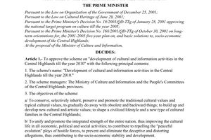 Decision No. 25/2004/QD-TTg of February 27, 2004 approving the scheme on "development of cultural and information activities in The Central Highlands till the year 2010"