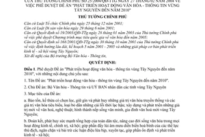 Quyết định 25/2004/QĐ-TTg Đề án "Phát triển hoạt động văn hóa - thông tin vùng Tây Nguyên đến 2010"