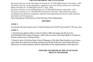 Decision No. 210/QD-NHNN of February 27, 2004, on the base interest rate in Vietnam Dong