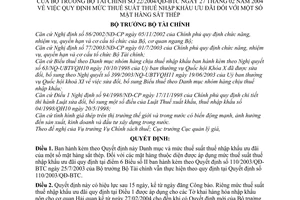 Quyết định 22/2004/QĐ-BTC mức thuế suất nhập khẩu ưu đãi mặt hàng sắt thép