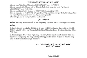 Quyết định 210/QĐ-NHNN  mức lãi suất cơ bản bằng Đồng Việt Nam thay thế  106/QĐ-NHNN