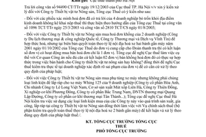 Công văn  495 TCT/TTr xử lý  công ty thiết bị vật tư Nông sản