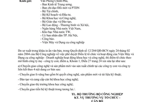 Công văn  887/CV-TCCB  đính chính trang 24,QĐ 12/2004/QĐ-BCN hoạt động của Viện Máy và Dụng cụ công nghiệp - Doanh nghiệp hoạt động CNTT