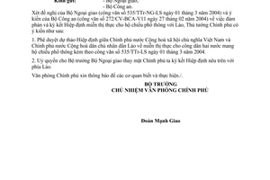 Công văn  983/VPCP-QHQT  ký Hiệp định miễn thị thực cho hộ chiếu phổ thông với Lào