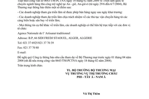 Công văn  0915/TM-PCTNA  triển lãm quốc tế chuyên ngành hàng thủ công mỹ nghệ tại An-giê-ri